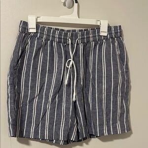 Beach Lunch Lounge 100% Linen Blue and White Striped Shorts Beachy Boho Size M